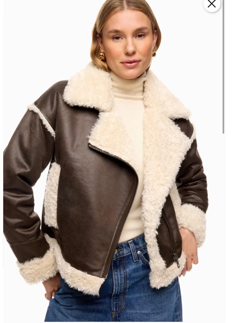 NVLT Cropped Shearling Biker Jacket, Size: M